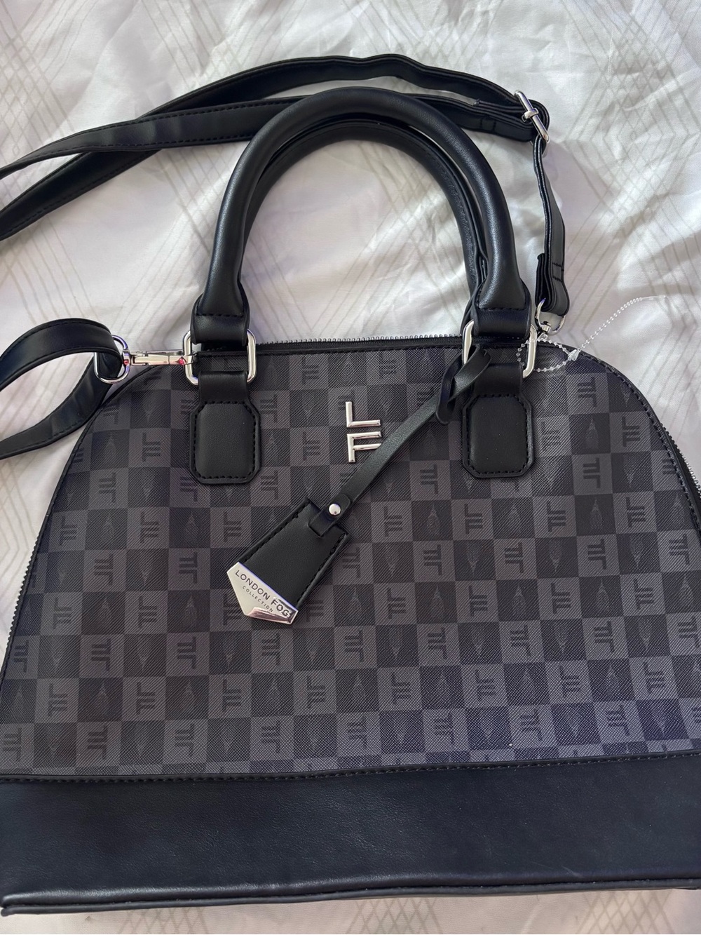 London Fog Black & Charcoal Check Dome Satchel